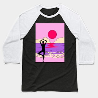 Animated Yoga Sun and Ocean  Graphic Baseball T-Shirt